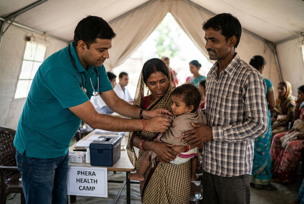 Medical camp in rural Uttar Pradesh village